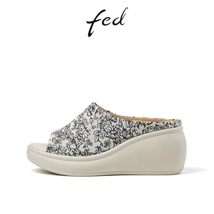 【乌青毓秀】fed女凉鞋夏增高厚底坡跟休闲一字带凉拖鞋女外穿