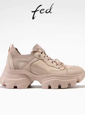 fed杏仁漫游休闲鞋女春季新款女鞋粉色老爹鞋透气厚底鞋女款YA157