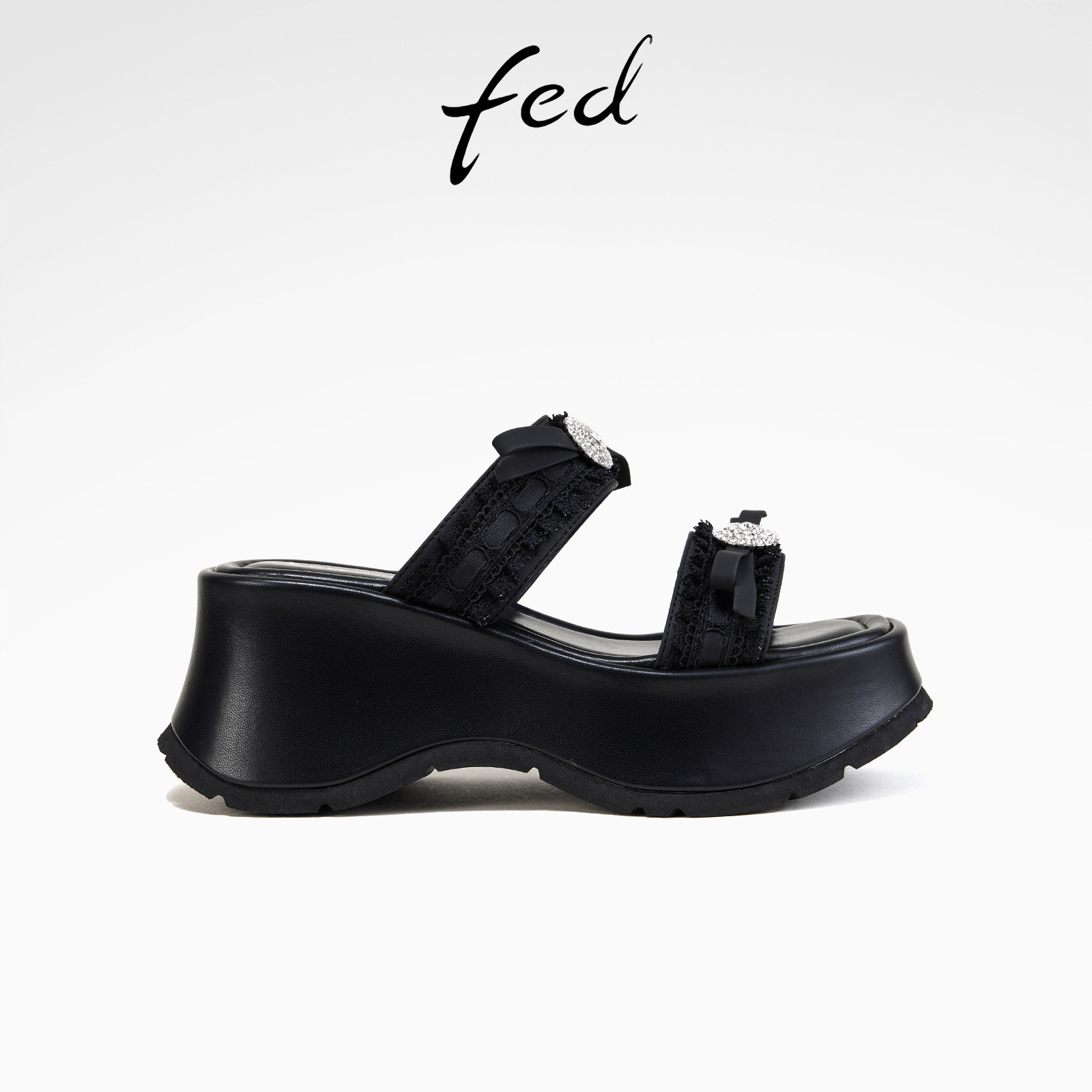 fed时尚沙滩鞋夏季新款女鞋松糕底凉拖黑色厚底拖鞋女S0508-ZC566