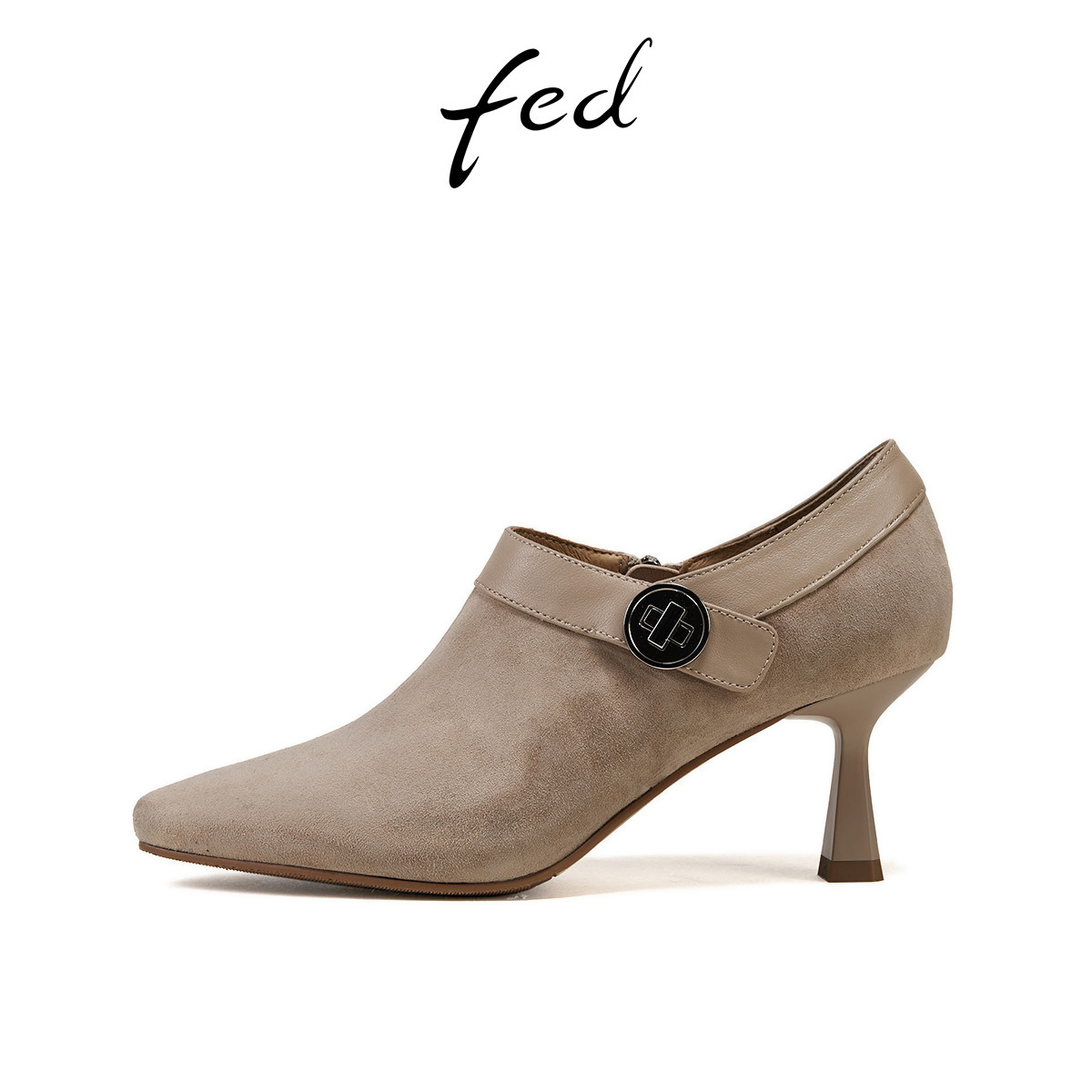 【绒面羊皮】fed女鞋秋季尖头深口细高跟单鞋真皮通勤鞋时装鞋女
