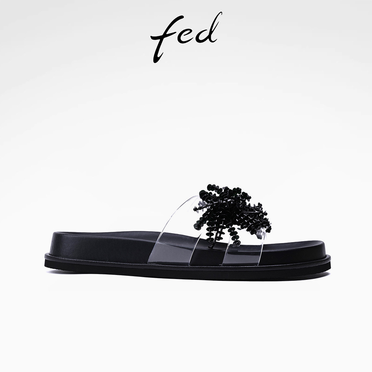 fed厚底一字拖鞋女款夏季新款烟花流苏凉拖鞋一脚蹬外穿沙滩凉鞋