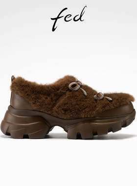 fed加绒乐福鞋冬季新款女鞋厚底毛毛鞋时尚休闲鞋女款S1209-YA010