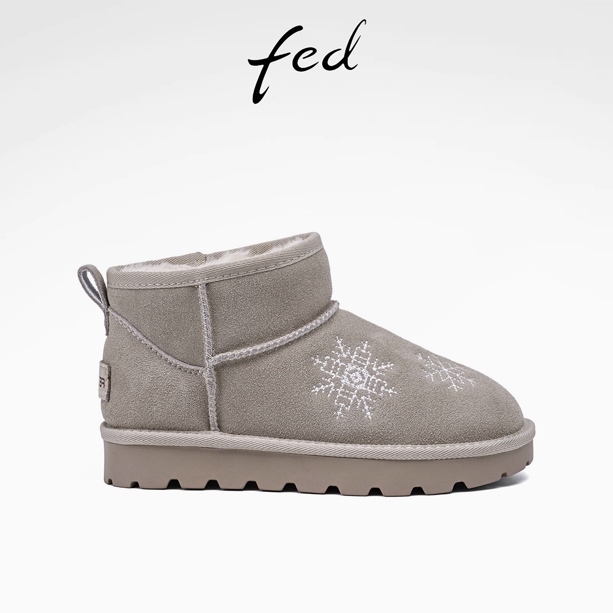 fed雪花如约真皮保暖26秋冬及踝靴子女短靴休闲靴棉靴雪地靴女