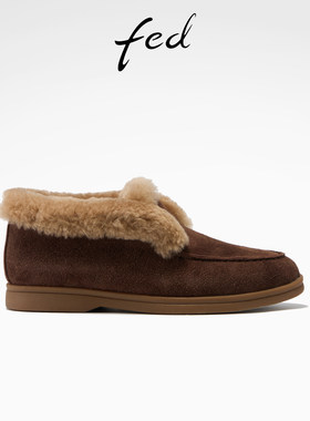 fed加厚棉鞋冬季新款女鞋一脚蹬乐福鞋软底单鞋女款S1217-ZC757