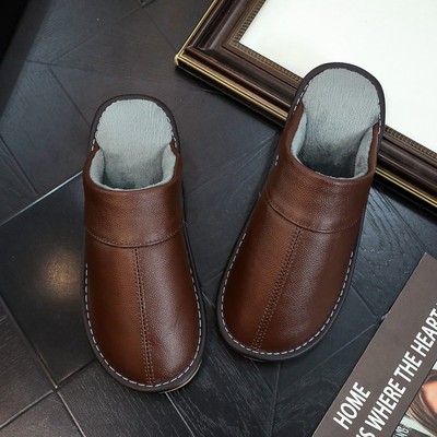 头层牛皮真皮棉拖鞋男女冬季居家室内防水防滑厚底保暖牛皮棉托鞋