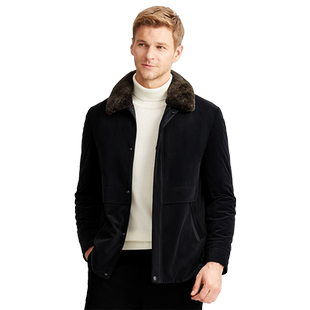 [安心鹅绒/绵羊毛领]梦特娇冬季男羽绒服翻领灯芯绒御寒外套保暖J