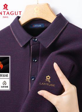 梦特娇25新款男士翻领毛衣加绒加厚休闲内搭秋冬季针织打底衫男Z