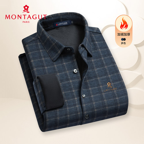 梦特娇男士秋冬季加绒衬衫格纹款