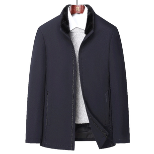 [水貂毛领/兔毛皮内胆]梦特娇冬季男士皮草立领派克服保暖商务厚J