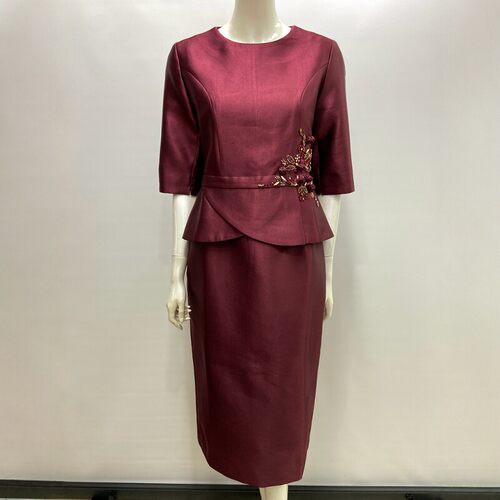 喜妈妈婚庆喜宴礼服连衣裙假两件