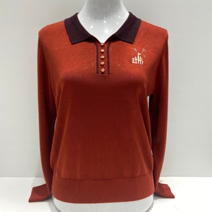 016品牌妈妈装春秋款100%天丝针织T恤衫女撞色翻领长袖休闲POLO衫