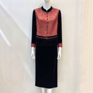 喜妈妈婚礼礼服新中式香云纱马甲金丝绒连衣裙喜婆婆婚宴装两件套