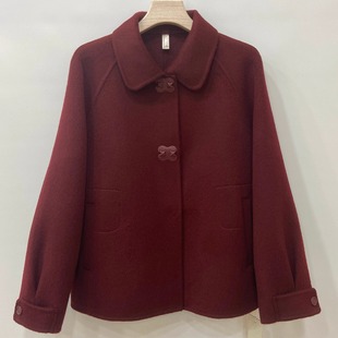 939高端品牌双面100%羊毛大衣女士斗篷型翻领气质风短款 毛呢外套