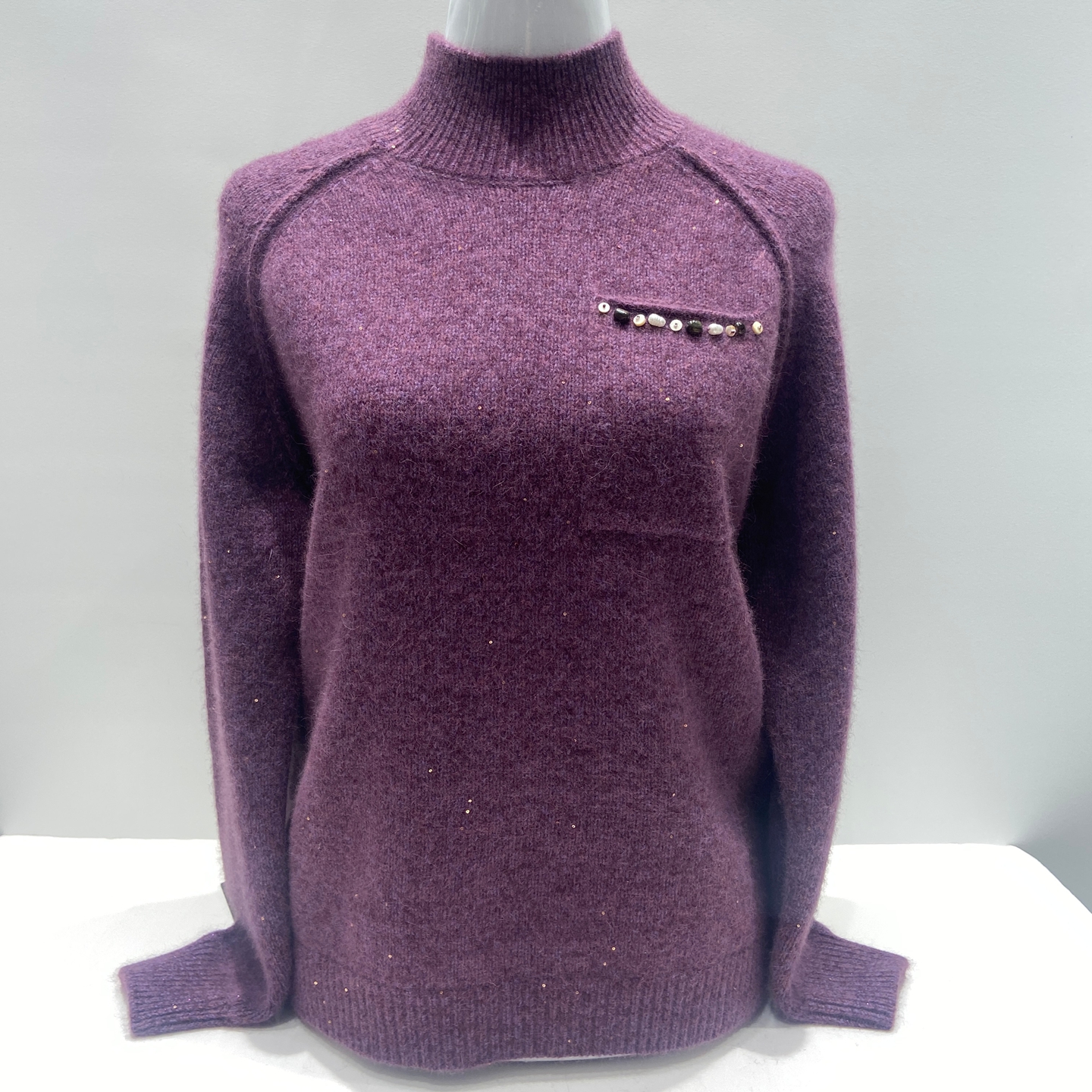 静奢风软糯感羊绒衫半高领针织毛衣厚女士钉珠装饰冬装保暖打底衫