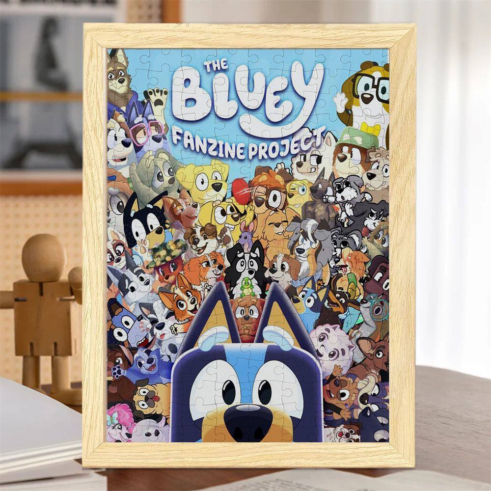 布鲁伊木质拼图70/120/300/1000片diy卡通动漫送儿童生日礼物相框