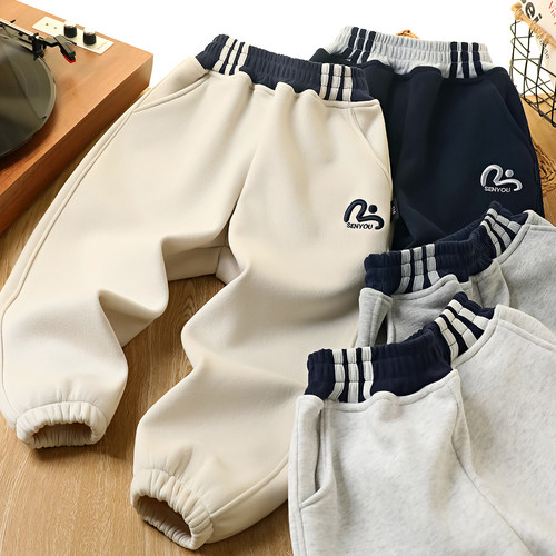 超好看冬季男童一体绒卫裤运动裤