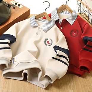 过年拜年服男童加绒卫衣2026新款马年本领年加厚红色儿童Polo打底