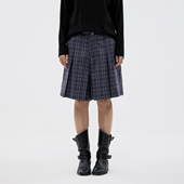 FUNKYFUN 裙休闲短裤 2024AW 英伦复古格纹褶位廓形西裤
