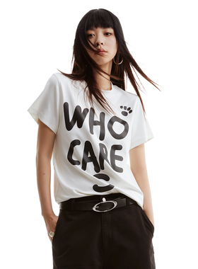 FUNKYFUN 2024SS WHOCARES手绘字体印花短袖tee