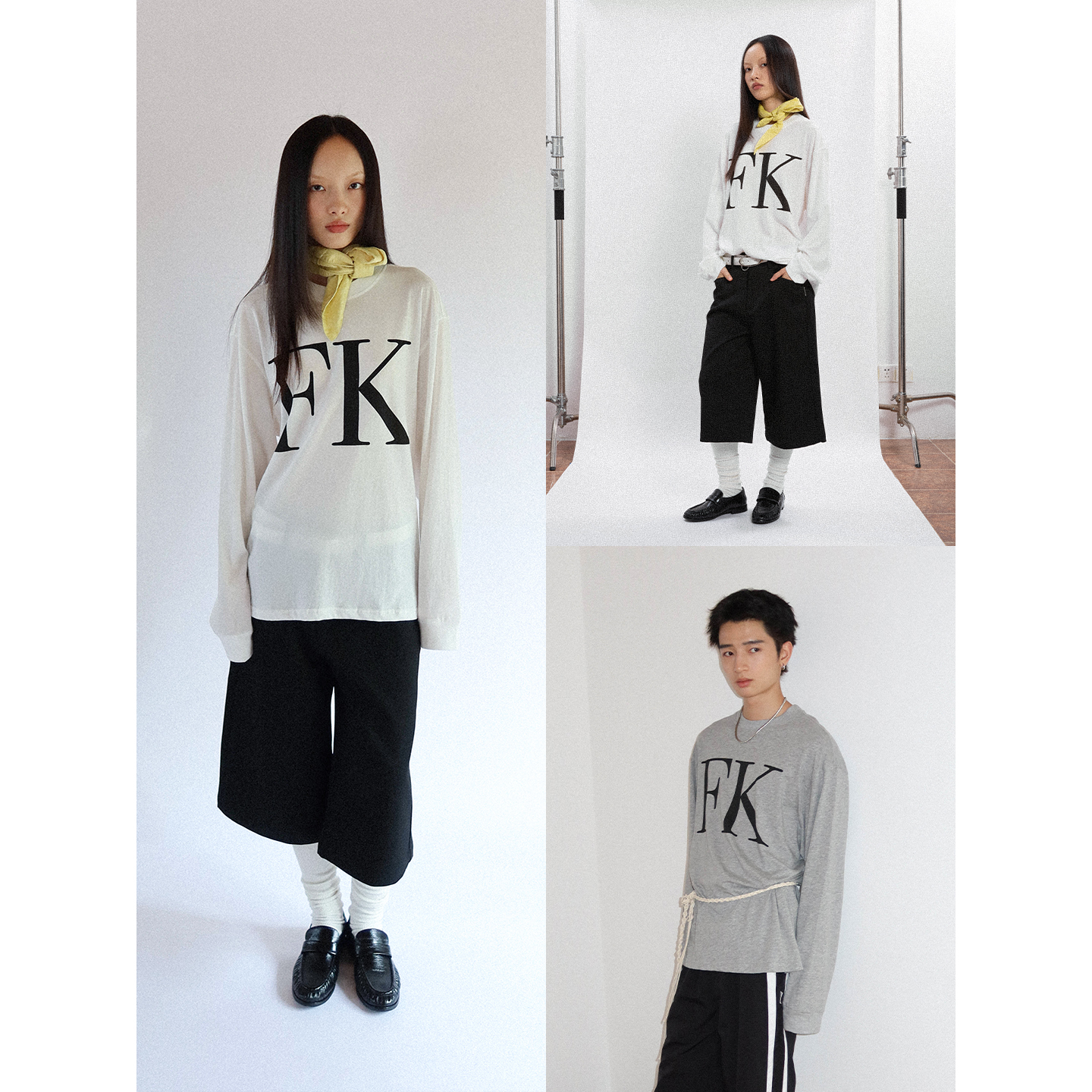 FUNKYFUN 2025AW 宽松落肩舒软面料FK水印长袖T恤