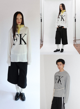 FUNKYFUN 2025AW 宽松落肩舒软面料FK水印长袖T恤