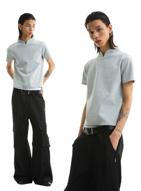 FUNKYFUN 2025SS v领小立领空气层太空棉修身纯色百搭短袖