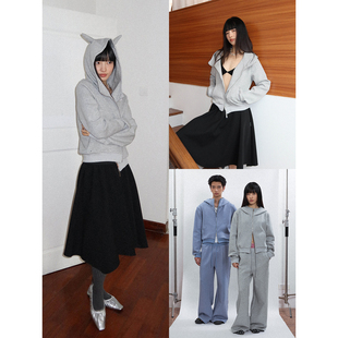 立领侧缝别针印花太空棉恶魔角连帽开衫 短款 卫衣 2025AW FUNKYFUN