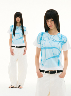 FUNKYFUN 2025SS 光影透视扫描成品直喷印花正肩圆领短袖tee
