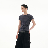 FUNKYFUN T恤 绣标正肩短袖 2025SS 弹力舒软撞色条纹修身