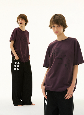 FUNKYFUN 2025SS 大版型花体字手绘logo印花落肩宽松磨毛短袖tee