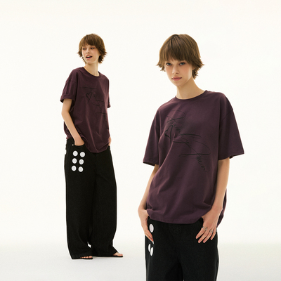 FUNKYFUN 2025SS 大版型花体字手绘logo印花落肩宽松磨毛短袖tee