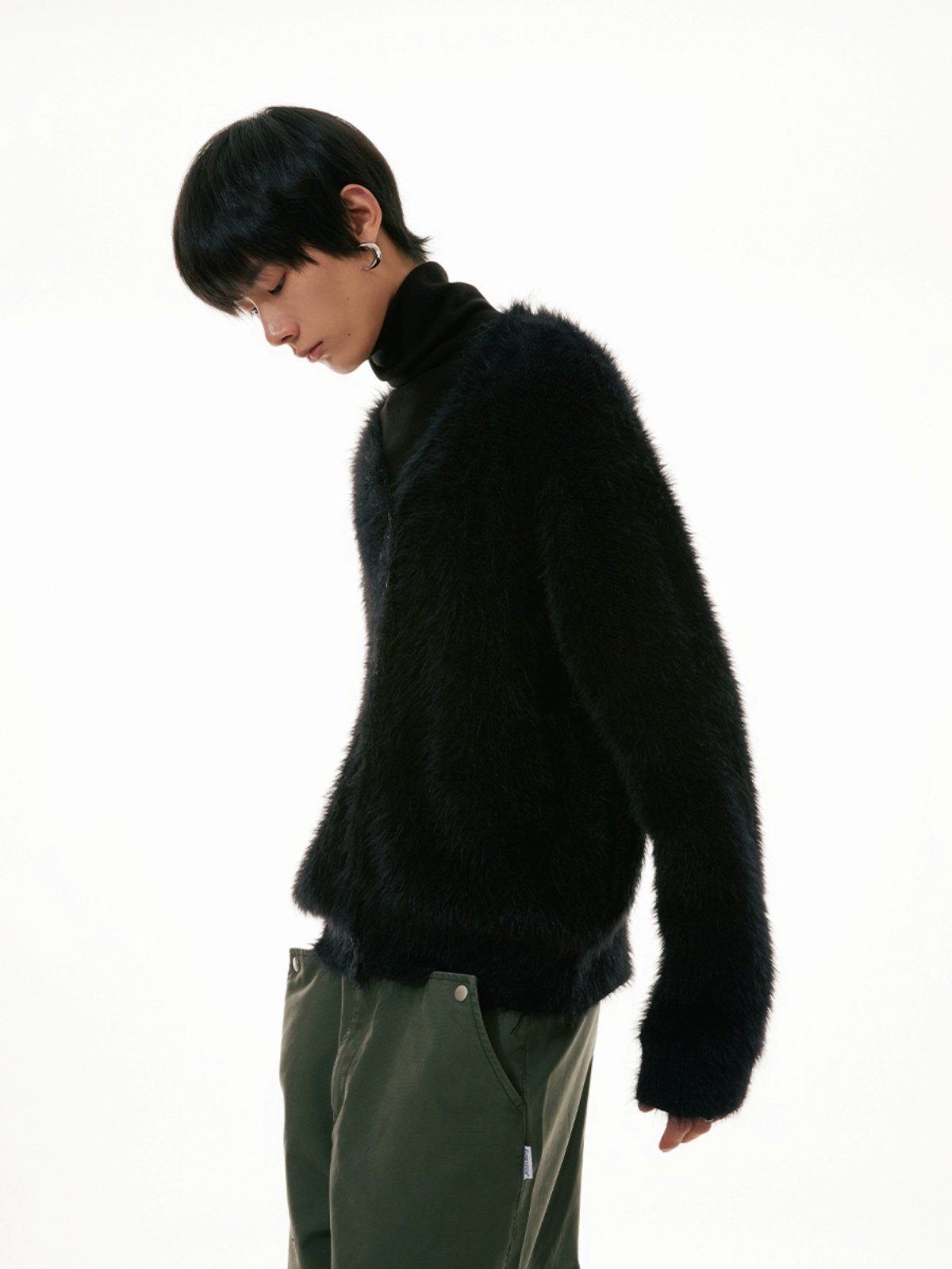 FUNKYFUN 2023AW 모조 밍크 V 넥 트렌디 한 복고풍 유행 카디건 남성과 여성을위한 부드러운 왁스 니트 스웨터 재킷