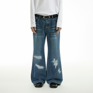 休闲裤 不规则破洞补丁猫须洗水直筒宽松牛仔裤 2024AW FUNKYFUN