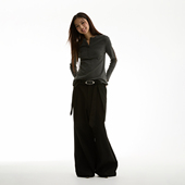 FUNKYFUN 打底T恤 纯色长袖 2024AW 亨利领弹力修身