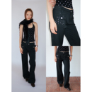 FUNKYFUN 中低腰烫钻细条纹廓形喇叭裤西裤长裤