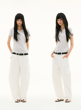 FUNKYFUN 2025SS 黑灰基础百搭宽v领收腰小版型正肩短袖tee