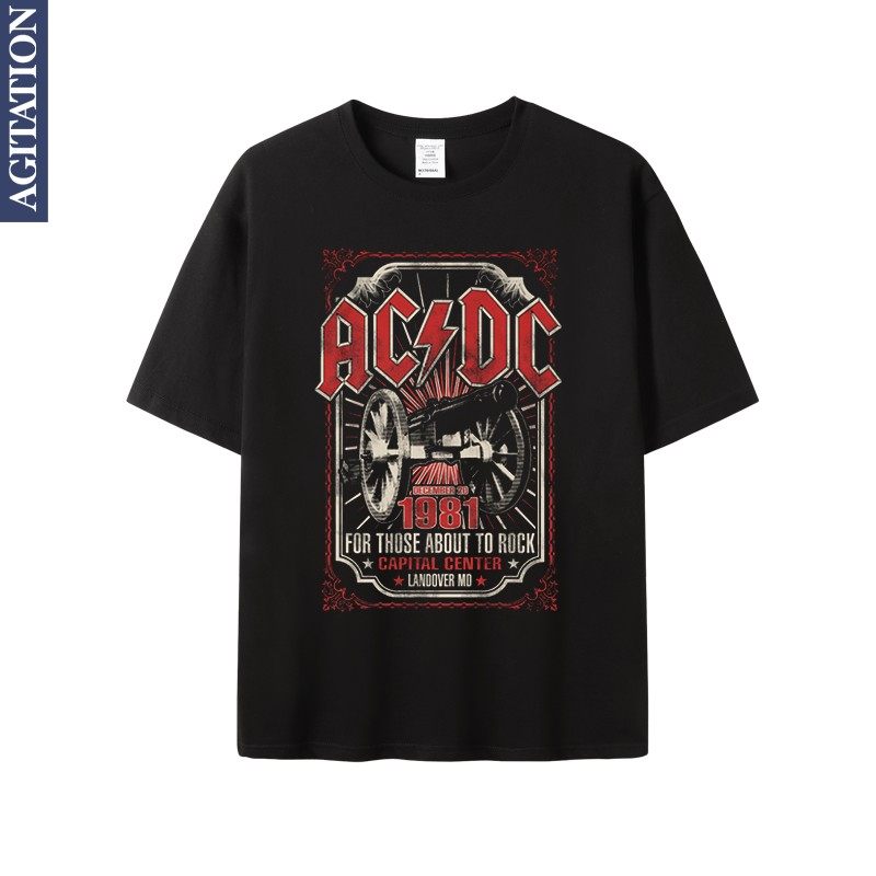 acdc重金属摇滚乐队周边衣服 时尚潮流纯棉圆领短袖t恤男女宽松