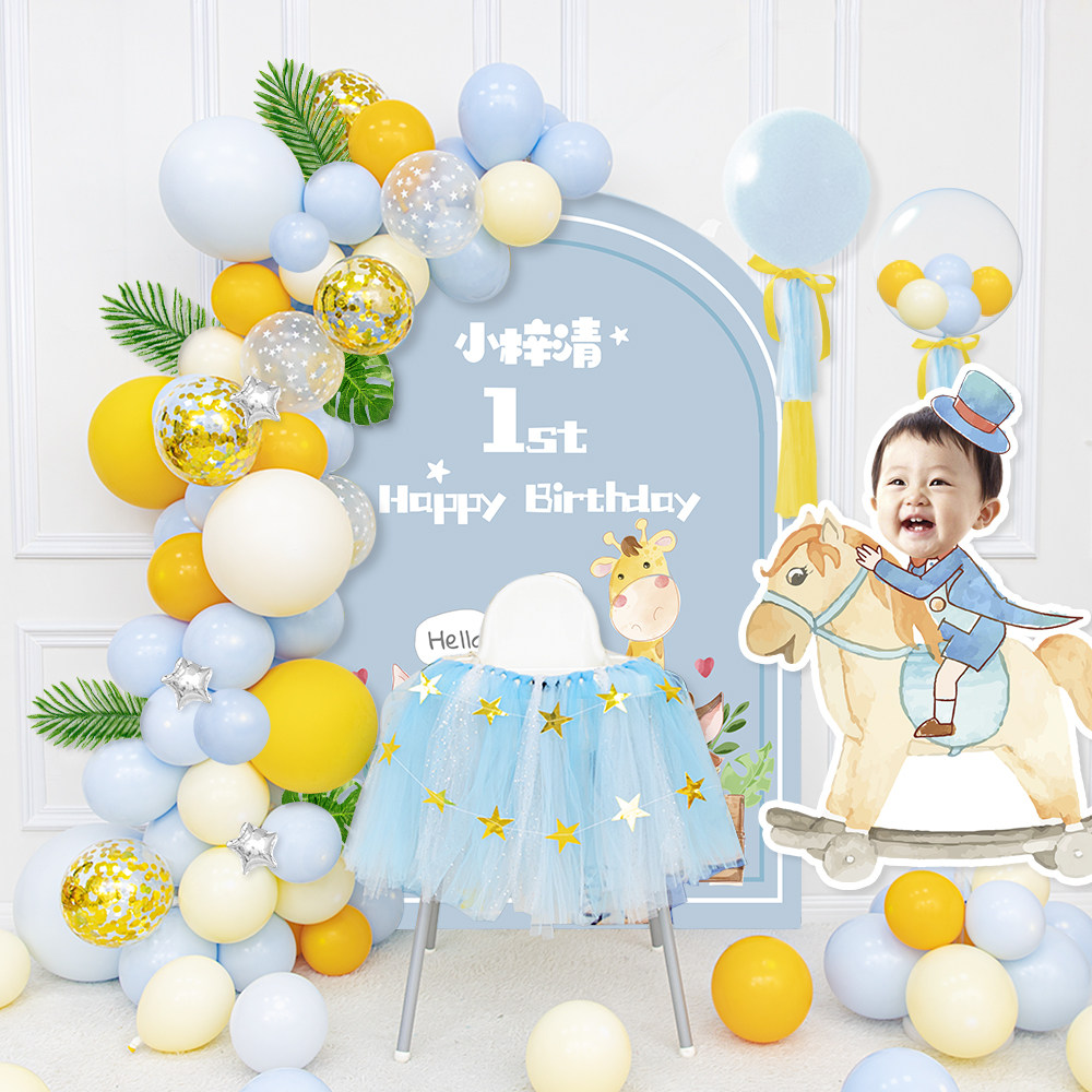 儿童卡通动物周岁百天派对场景布置宝宝生日气球海报套餐背景装饰