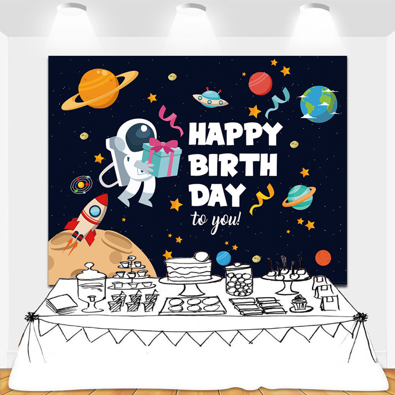 太空火箭宇航员行星球主题宝宝生日装饰拍照背景墙海报定制名字