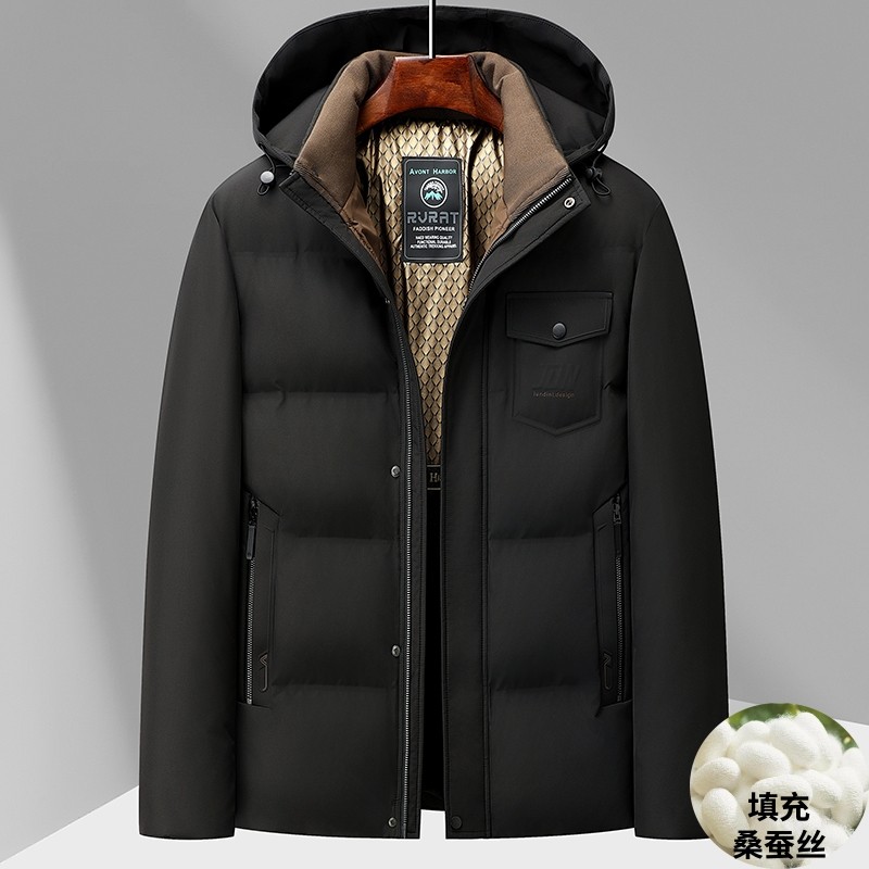 中年男士冬季棉衣爸爸冬装加绒加厚款桑蚕丝棉服男装休闲保暖外套