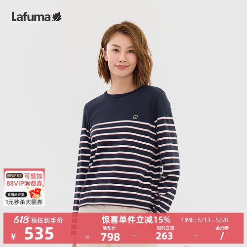 乐飞叶户外春夏女士条纹长袖T恤