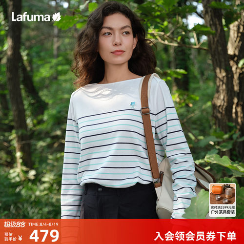 乐飞叶速干长袖T恤女条纹