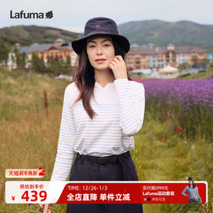 LAFUMA乐飞叶户外吸湿速干小v领长袖 T恤女休闲运动条纹圆领上衣