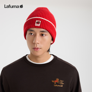 LAFUMA乐飞叶户外红色过年针织毛线帽男女同款 保暖护耳帽冬季