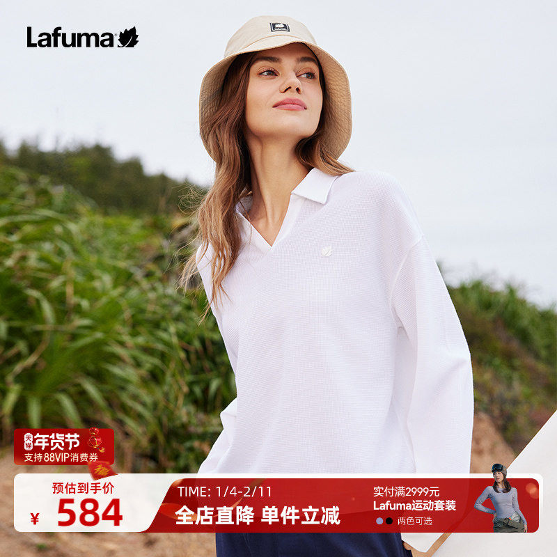 LAFUMA乐飞叶户外2024新款V领落肩长袖T恤女士休闲宽松华夫格卫衣,户外/登山/野营/旅行用品,户外休闲衣,淘宝优惠券,粉丝福利购,淘宝优惠卷