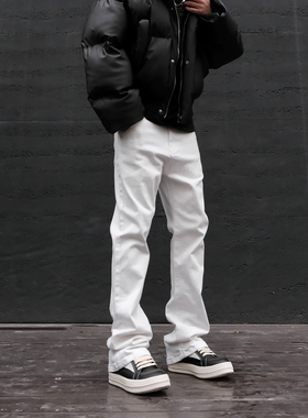 JDKZ夏季美式白色微喇叭牛仔裤男街头潮牌嘻哈修身显瘦百搭休闲裤