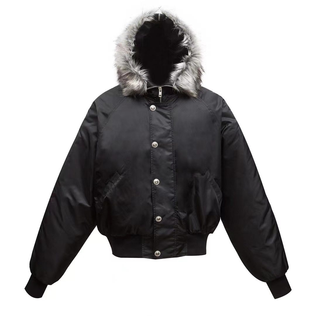 thumbnail for JDKZ Winter American Retro Fur Collar Bomber Jacket Padded Jacket Men's and Women's Trendy Brand Warm Short Seat Mountain Sculpture Jacket