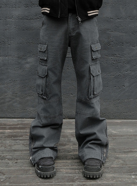 JDKZ春夏美式多口袋工装裤男女街头潮牌痞帅vibe风显瘦休闲喇叭裤