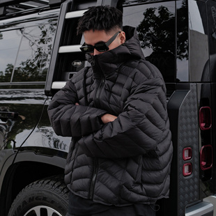 JDKZ秋冬美式 高级感痞帅加厚保暖连帽廓形外套 加绒排骨羽绒服男士