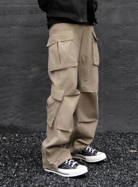 JDKZ美式复古水洗多口袋褶皱工装裤男高街VIBE机能休闲百搭伞兵裤